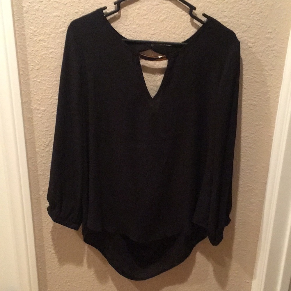 Black Scoop Back Top with Rose metal embellishment